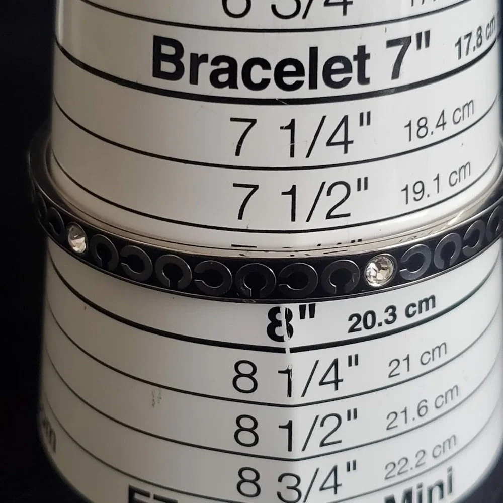 Coach Black and Silver Logo Bangle Bracelet with Crystal Accent